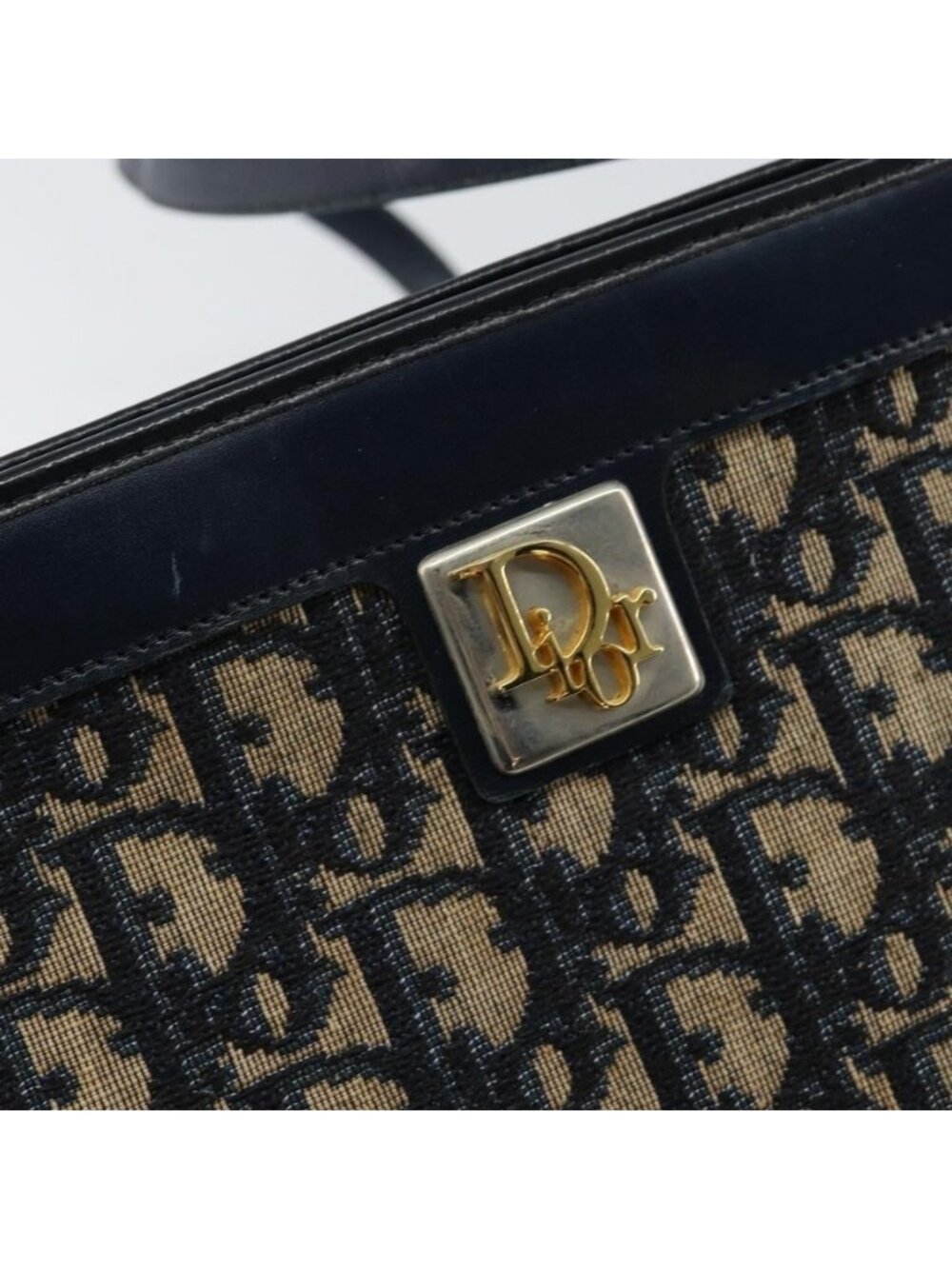 Authentic Christian Dior Trotter Canvas Shoulder Bag Navy Gold - Picture 6 of 16